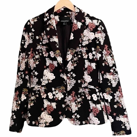 Cynthia Rowley Floral Two-Button Short Lined Blazer Jacket Women’s Size Medium - Picture 1 of 9